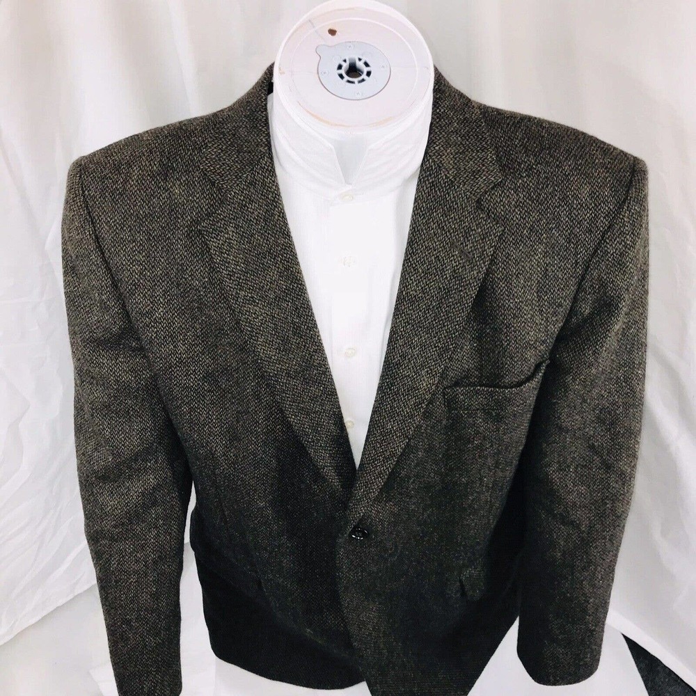 BARRINGTON Men`s Green Gray 100% Wool Tweed Sport Coat 2-Button Jacket Sz 44R
